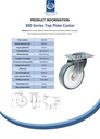 300 series 160mm swivel top plate 140x110mm castor with polyurethane on polypropylene centre ball bearing wheel 300kg - Spec sheet