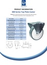 300 series 160mm fixed top plate 146x107mm castor with polyurethane on polypropylene centre ball bearing wheel 300kg - Spec sheet