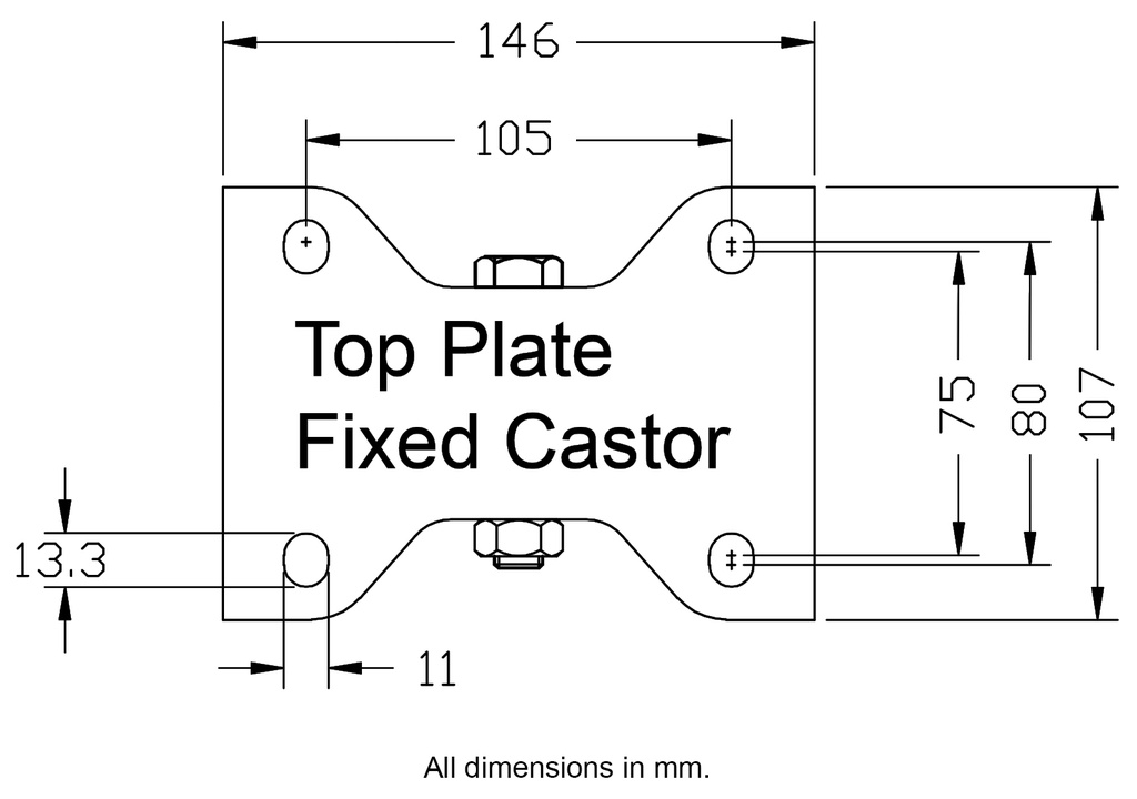 300 series 160mm fixed top plate 146x107mm - Plate drawing