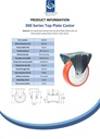 300 series 160mm fixed top plate 146x107mm castor with polyurethane on nylon centre plain bearing wheel 320kg - Spec sheet