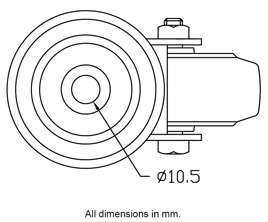 300 series 80mm swivel bolt hole 10,5mm - Plate dimensions