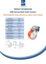 300 series 80mm swivel bolt hole 10,5mm castor with polyurethane on nylon centre roller bearing wheel 120kg - Spec sheet