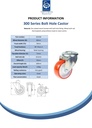 300 series 80mm swivel bolt hole 10,5mm castor with polyurethane on nylon centre roller bearing wheel 120kg - Spec sheet