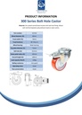 300 series 80mm swivel/brake bolt hole 10,5mm castor with polyurethane on nylon centre roller bearing wheel 120kg - Spec sheet