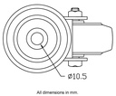 300 series 100mm swivel bolt hole 10,5mm castor - Plate dimensions