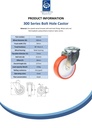 300 series 100mm swivel bolt hole 10,5mm castor with polyurethane on nylon centre roller bearing wheel 150kg - Spec sheet