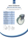 300 series 125mm swivel bolt hole 10,5mm castor with polyurethane on nylon centre roller bearing wheel 170kg - Spec sheet