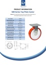 500 series 125mm fixed top plate 140x110mm castor with polyurethane on nylon centre ball bearing wheel 500kg - Spec sheet