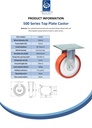 500 series 150mm fixed top plate 140x110mm castor with polyurethane on nylon centre ball bearing wheel 500kg - Spec sheet