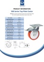 500 series 150mm swivel/brake top plate 140x110mm castor with polyurethane on nylon centre ball bearing wheel 500kg - Spec sheet