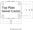 1500 series 125mm swivel top plate 135x110mm - Plate drawing