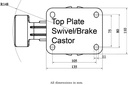 1500 series 200mm swivel/brake top plate 135x110mm - Plate drawing