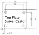 322 series 100mm swivel top plate 106x86mm - Plate drawing