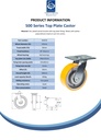 500 series 125mm swivel top plate 140x110mm castor with polyurethane on cast iron centre ball bearing wheel 500kg - Spec sheet