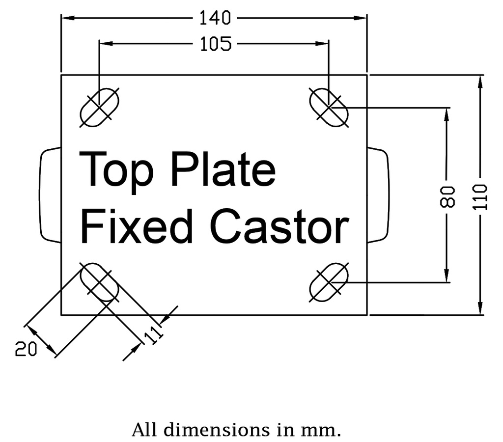 500 series 125mm fixed top plate 140x110mm - Plate drawing