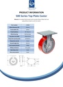 500 series 152mm fixed top plate 140x110mm castor with polyurethane on cast iron centre ball bearing wheel 500kg - Spec sheet