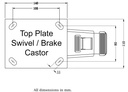 500 series 152mm swivel/brake top plate 140x110mm - Plate drawing