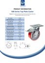 500 series 152mm swivel/brake top plate 140x110mm castor with polyurethane on cast iron centre ball bearing wheel 500kg - Spec sheet