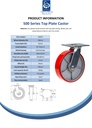 500 series 200mm swivel top plate 140x110mm castor with polyurethane on cast iron centre ball bearing wheel 500kg - Spec sheet