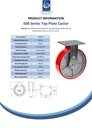 500 series 200mm fixed top plate 140x110mm castor with polyurethane on cast iron centre ball bearing wheel 500kg - Spec sheet