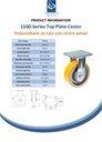 1500 series 150mm fixed top plate 135x110mm castor with polyurethane on cast iron centre ball bearing wheel 800kg - Spec sheet
