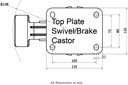1500 series 150mm swivel/brake top plate 135x110mm - Plate drawing
