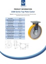 1500 series 250mm fixed  top plate 135x110mm castor with polyurethane on cast iron centre ball bearing wheel 1300kg - Spec sheet