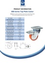 800 series 125mm swivel/brake top plate 135x110mm castor with polyurethane on nylon centre ball bearing wheel 500kg - Spec sheet