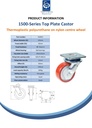 1500 series 125mm swivel top plate 135x110mm castor with  polyurethane on nylon centre ball bearing wheel 500kg - Spec sheet 