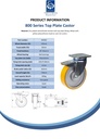 800 series 125mm swivel/brake top plate 135x110mm castor with polyurethane on cast iron centre ball bearing wheel 500kg - Spec sheet