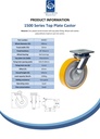 1500 series 200mm swivel top plate 135x110mm castor with polyurethane on cast iron centre ball bearing wheel 1000kg - Spec sheet