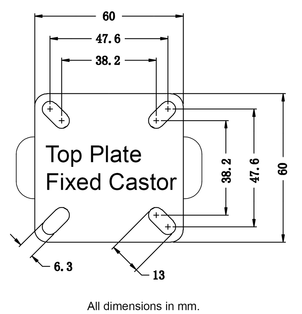 100 series 50mm fixed top plate 60x60mm - Plate drawing