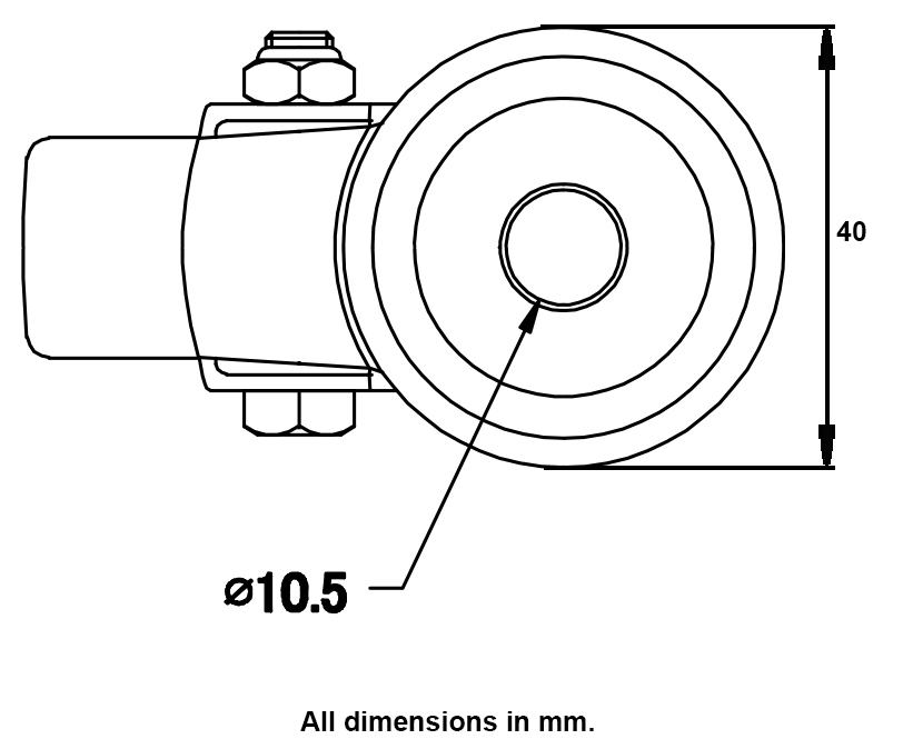 100 series 50mm swivel bolt hole 10mm - Plate drawing