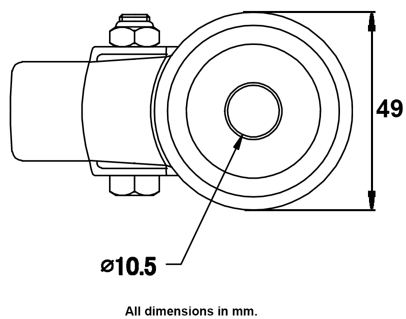 100 series 75mm swivel bolt hole 10mm - Plate drawing