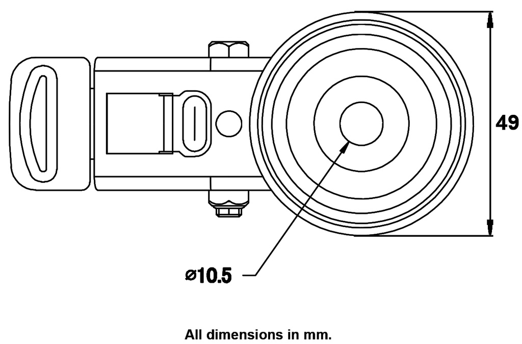 100 series 75mm swivel/brake bolt hole 10mm - Plate drawing