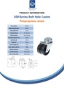 100 series 2x50mm swivel bolt hole 10mm castor with polypropylene plain bearing wheels 80kg - Spec sheet
