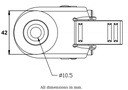 100 series 2x50mm swivel/brake bolt hole 10mm - Plate drawing