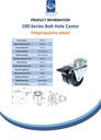 100 series 2x50mm swivel/brake bolt hole 10mm castor with polypropylene plain bearing wheels 80kg - Spec sheet