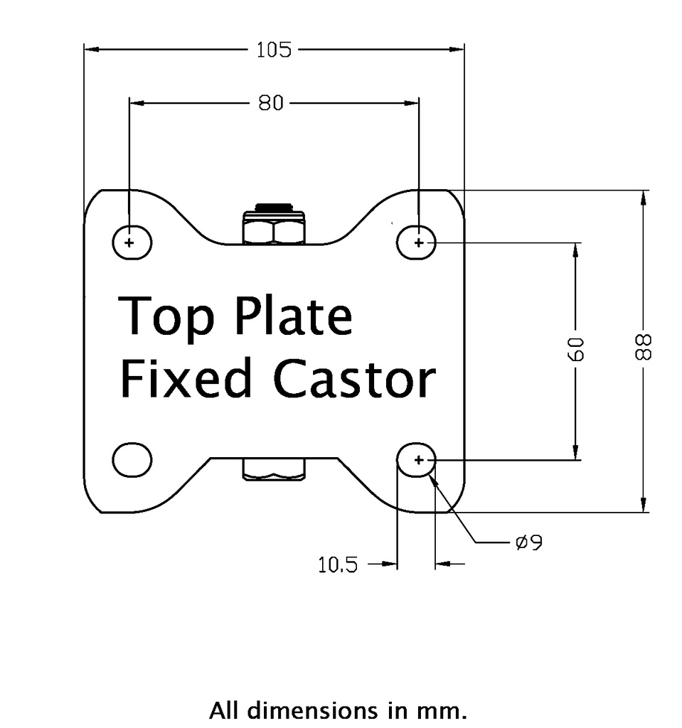 322 series 100mm fixed top plate 105x88mm - Plate drawing