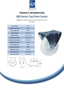 300 series 160mm fixed top plate 146x107mm castor with nylon plain bearing wheel 300kg - Spec sheet
