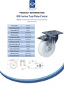 300 series 200mm swivel/brake top plate 140x110mm castor with nylon plain bearing wheel 350kg - Spec sheet