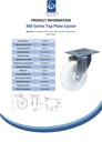 300 series 200mm swivel top plate 140x110mm castor with nylon roller bearing wheel 350kg - Spec sheet