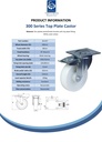 300 series 200mm swivel/brake top plate 140x110mm castor with nylon roller bearing wheel 350kg - Spec sheet