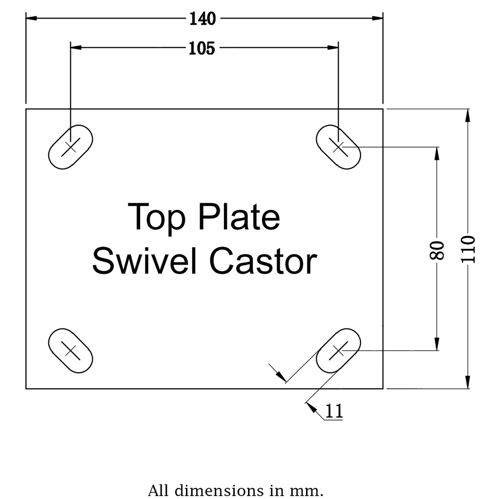 500 series 125mm swivel top plate 140x110mm - Plate drawing