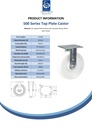 500 series 125mm fixed top plate 140x110mm castor with nylon ball bearing wheel 500kg - Spec sheet