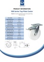 500 series 125mm swivel/brake top plate 140x110mm castor with nylon ball bearing wheel 500kg - Spec sheet