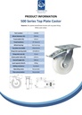 500 series 150mm swivel/brake top plate 140x110mm castor with nylon ball bearing wheel 500kg - Spec sheet