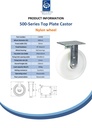 500 series 200mm fixed top plate 140x110mm castor with nylon ball bearing wheel 500kg - Spec sheet