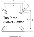 100SS series 50mm stainless steel swivel top plate 60x60mm - Plate drawing