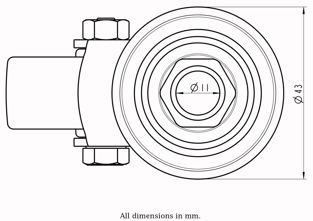 100SS series 75mm stainless steel swivel bolt hole 10mm - Plate drawing